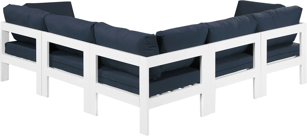 Nizuc - Outdoor Patio 5 Piece Modular Corner Sectional With White Frame - Navy