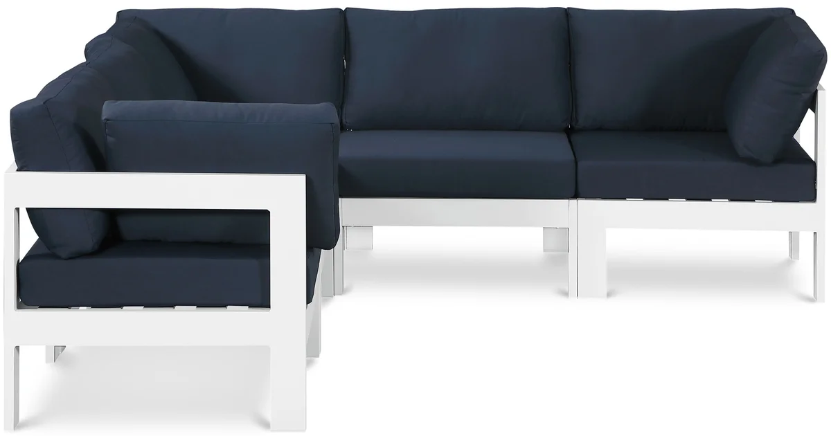 Nizuc - Outdoor Patio 5 Piece Modular Corner Sectional With White Frame - Navy