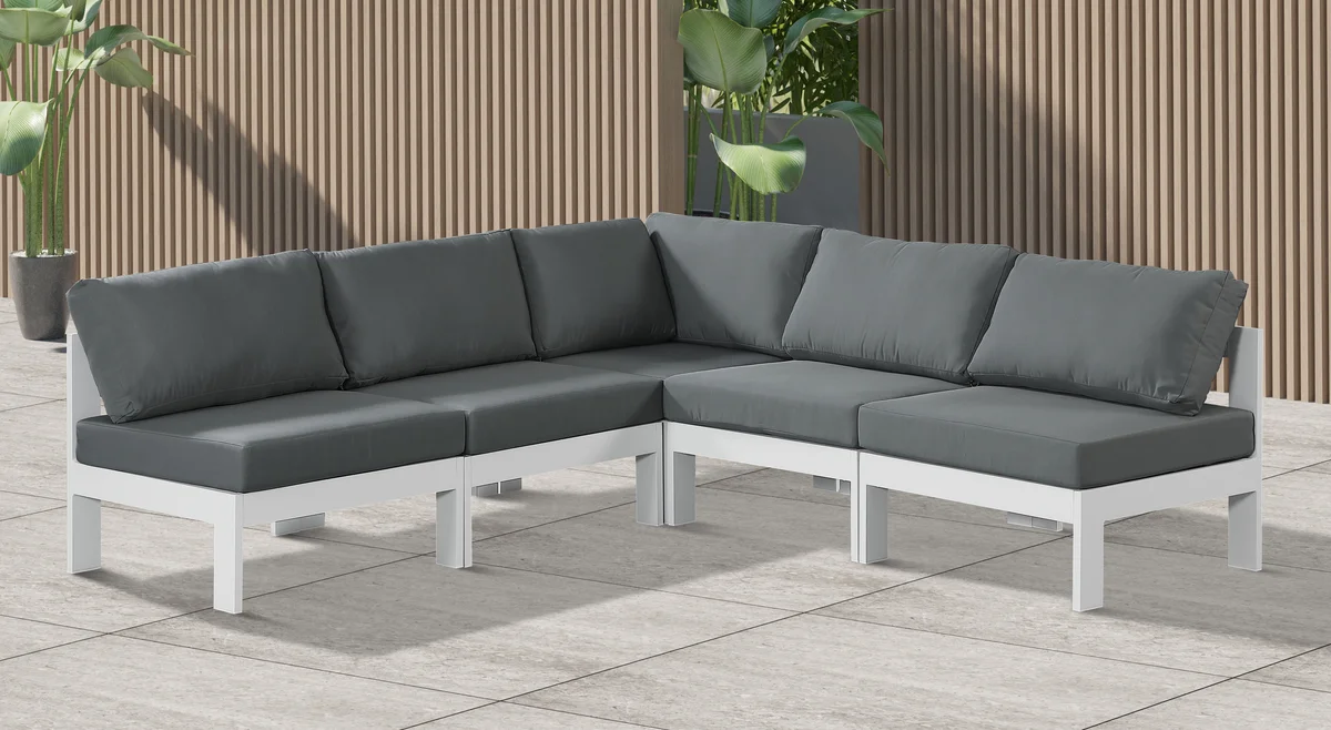 Nizuc - Outdoor Patio 5 Piece Modular Corner Armless Sectional With White Frame - Gray - View 2