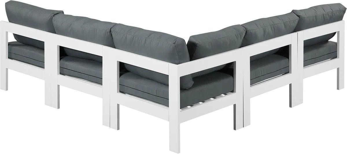 Nizuc - Outdoor Patio 5 Piece Modular Corner Armless Sectional With White Frame - Gray
