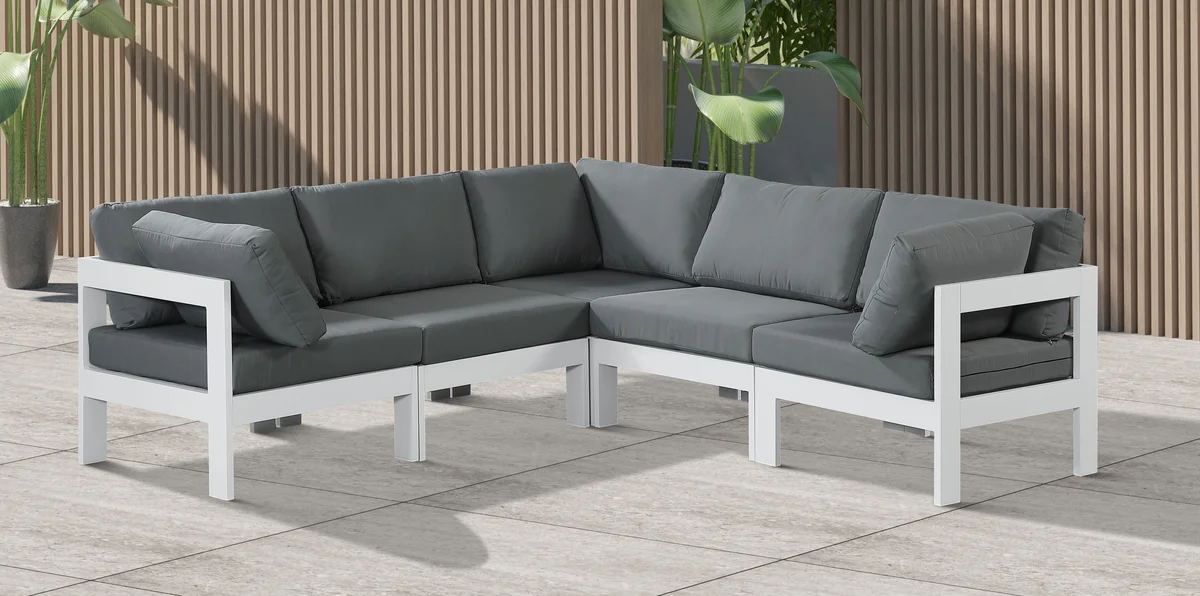 Nizuc - Outdoor Patio 5 Piece Modular Corner Sectional With White Frame - Gray - View 2