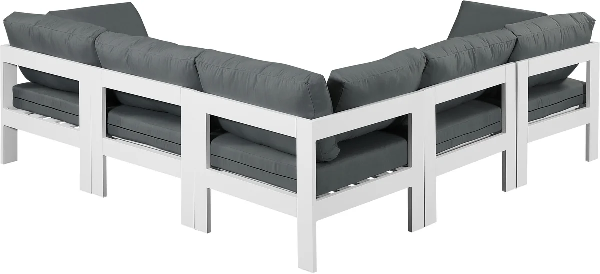 Nizuc - Outdoor Patio 5 Piece Modular Corner Sectional With White Frame - Gray
