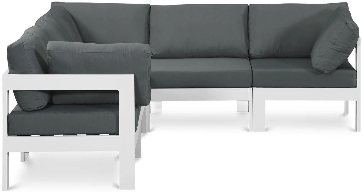 Nizuc - Outdoor Patio 5 Piece Modular Corner Sectional With White Frame - Gray
