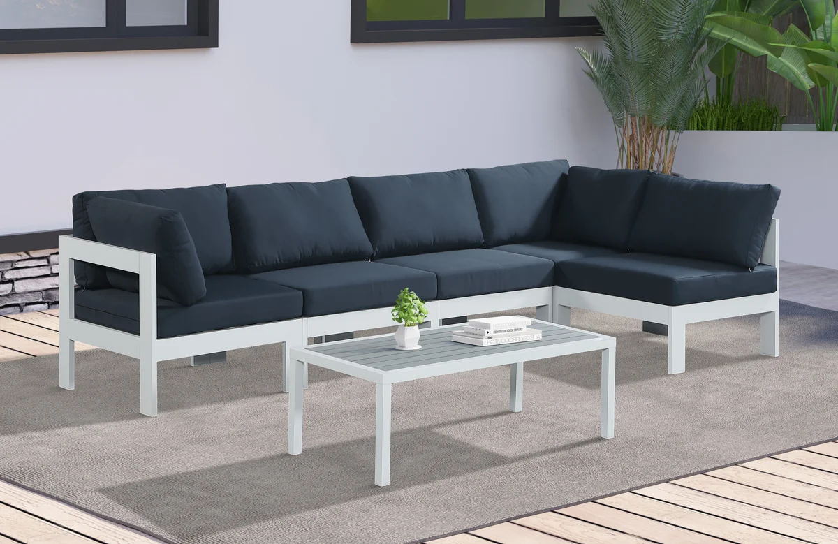Nizuc - Outdoor Patio 5 Piece Modular Sectional With White Frame - Navy