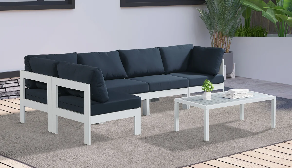 Nizuc - Outdoor Patio 5 Piece Modular Sectional With White Frame - Navy