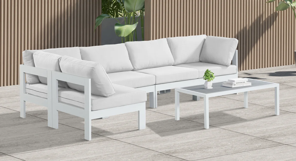 Nizuc - Outdoor Patio 5 Piece Modular Sectional With White Frame - White