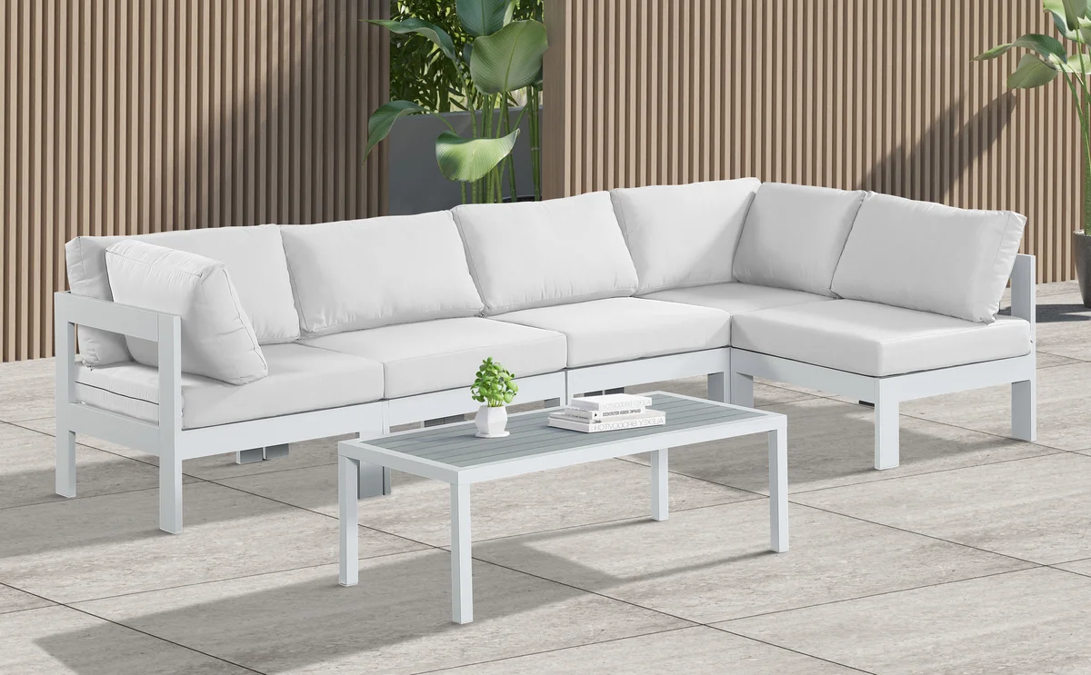 Nizuc - Outdoor Patio 5 Piece Modular Sectional With White Frame - White