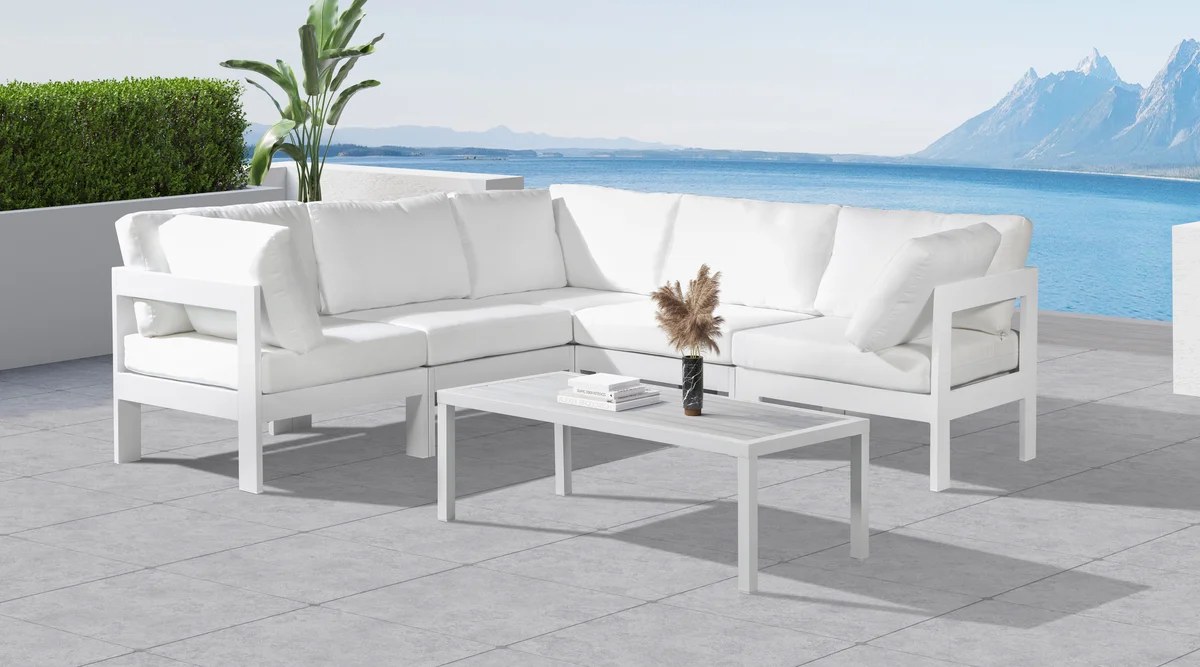 Nizuc - Outdoor Patio 5 Piece Modular Corner Sectional With White Frame - White - View 2