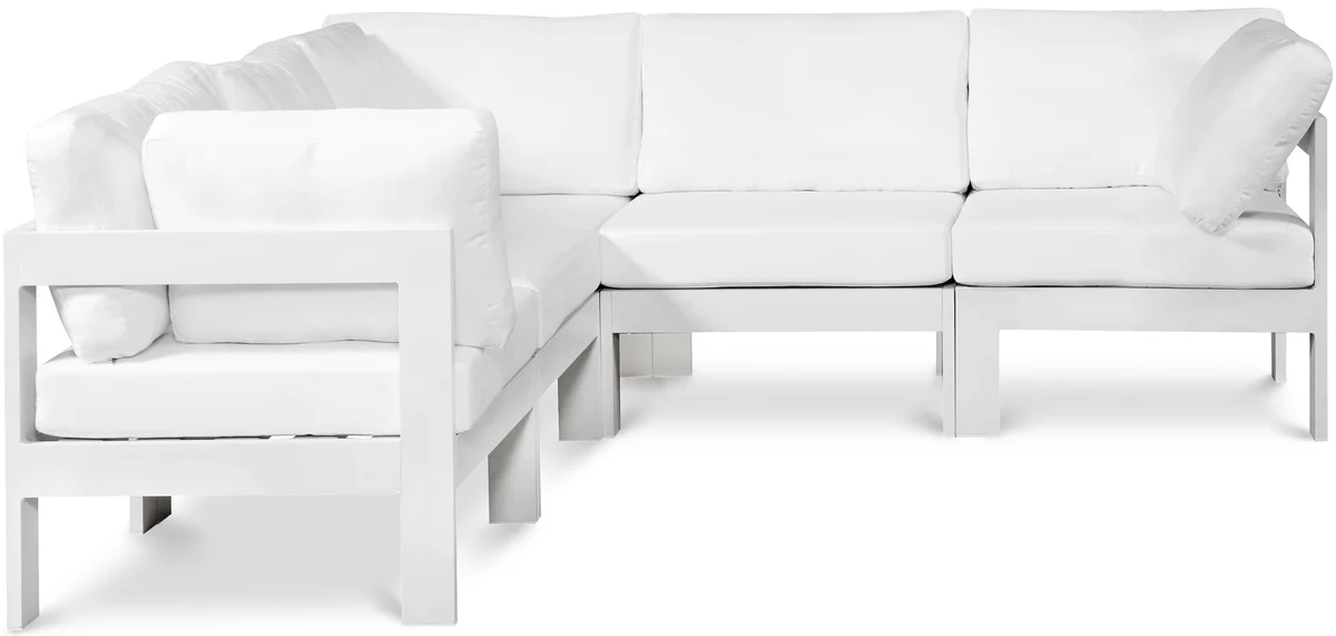 Nizuc - Outdoor Patio 5 Piece Modular Corner Sectional With White Frame - White