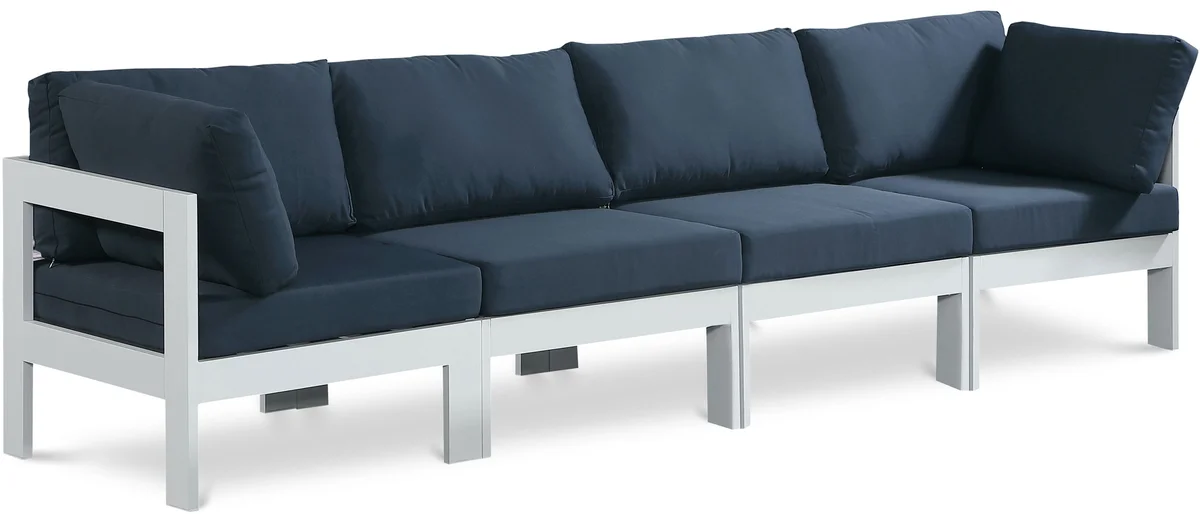 Nizuc - Outdoor Patio 4 Seat Modular Sofa With White Frame - Navy