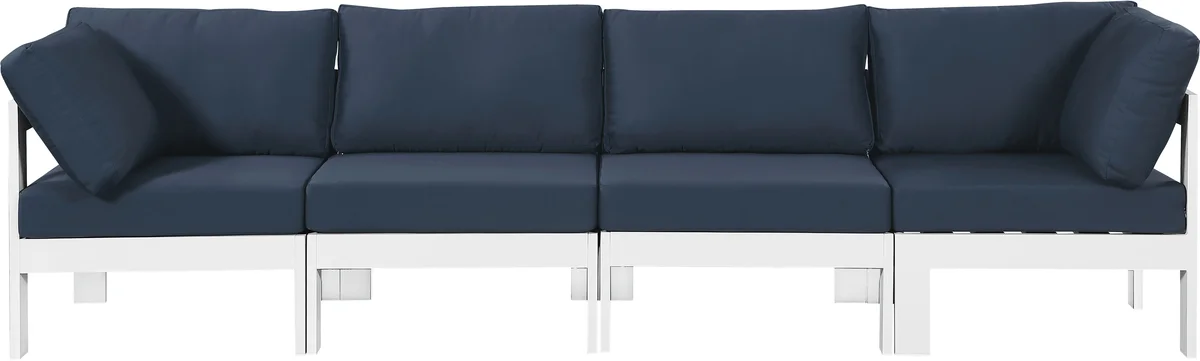 Nizuc - Outdoor Patio 4 Seat Modular Sofa With White Frame - Navy