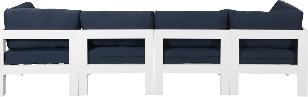 Nizuc - Outdoor Patio 4 Seat Modular Sofa With White Frame - Navy
