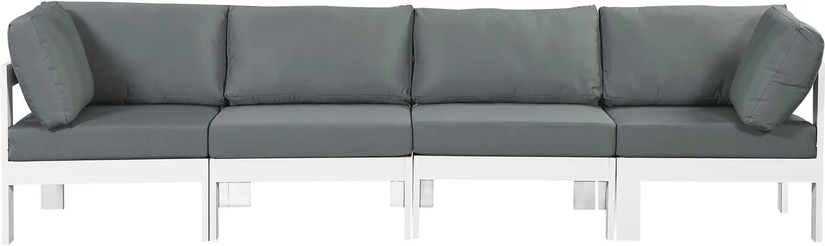 Nizuc - Outdoor Patio 4 Seat Modular Sofa With White Frame - Gray