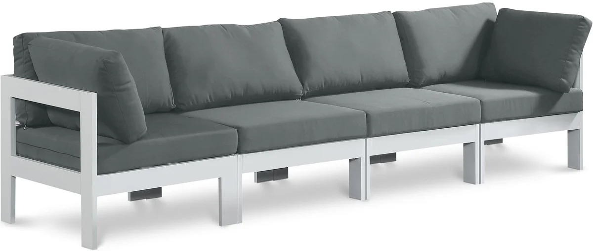 Nizuc - Outdoor Patio 4 Seat Modular Sofa With White Frame - Gray