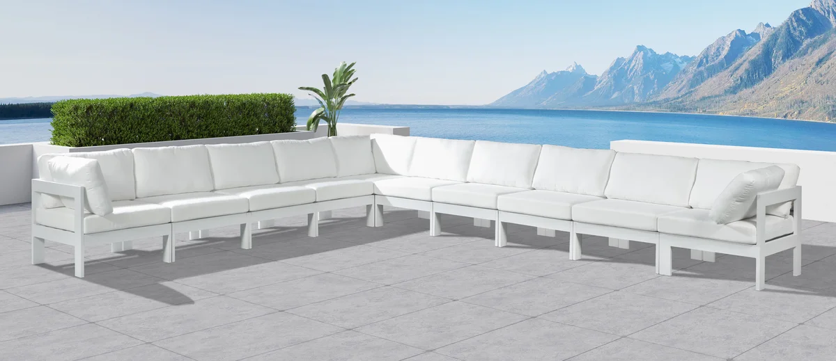 Nizuc - Outdoor Patio 10 Piece Modular Corner Sectional With White Frame - White - View 2