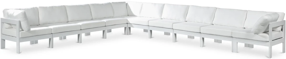 Nizuc - Outdoor Patio 10 Piece Modular Corner Sectional With White Frame - White