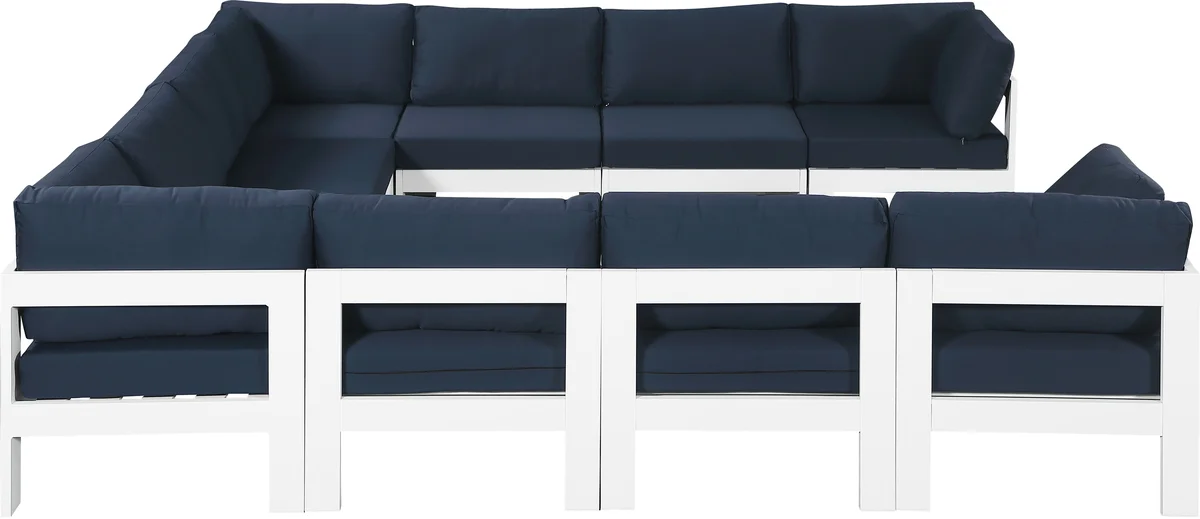 Nizuc - Outdoor Patio 10 Piece Modular Sectional With White Frame - Navy