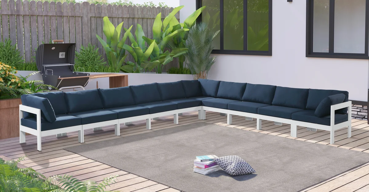 Nizuc - Outdoor Patio 10 Piece Modular Corner Sectional With White Frame - Navy - View 2