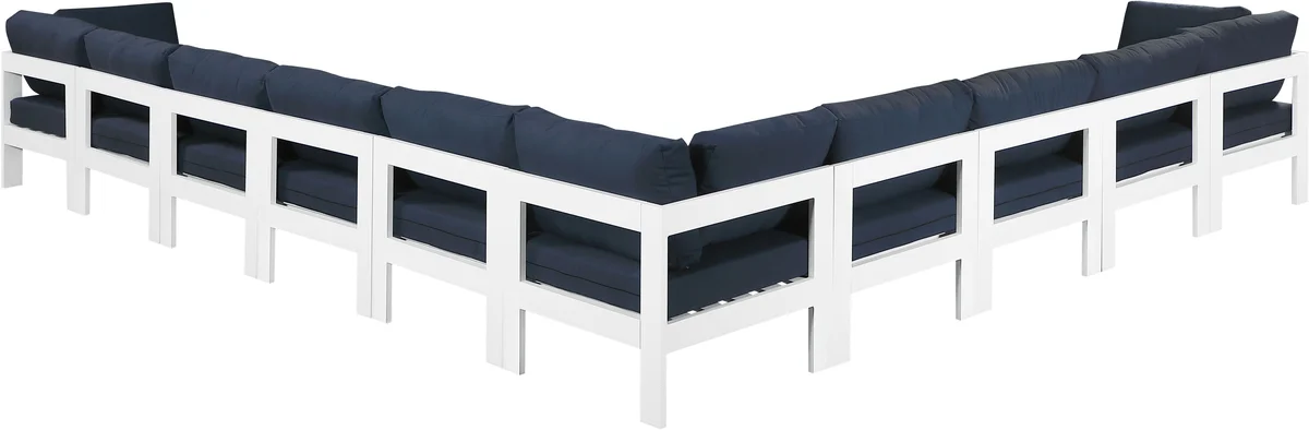 Nizuc - Outdoor Patio 10 Piece Modular Corner Sectional With White Frame - Navy