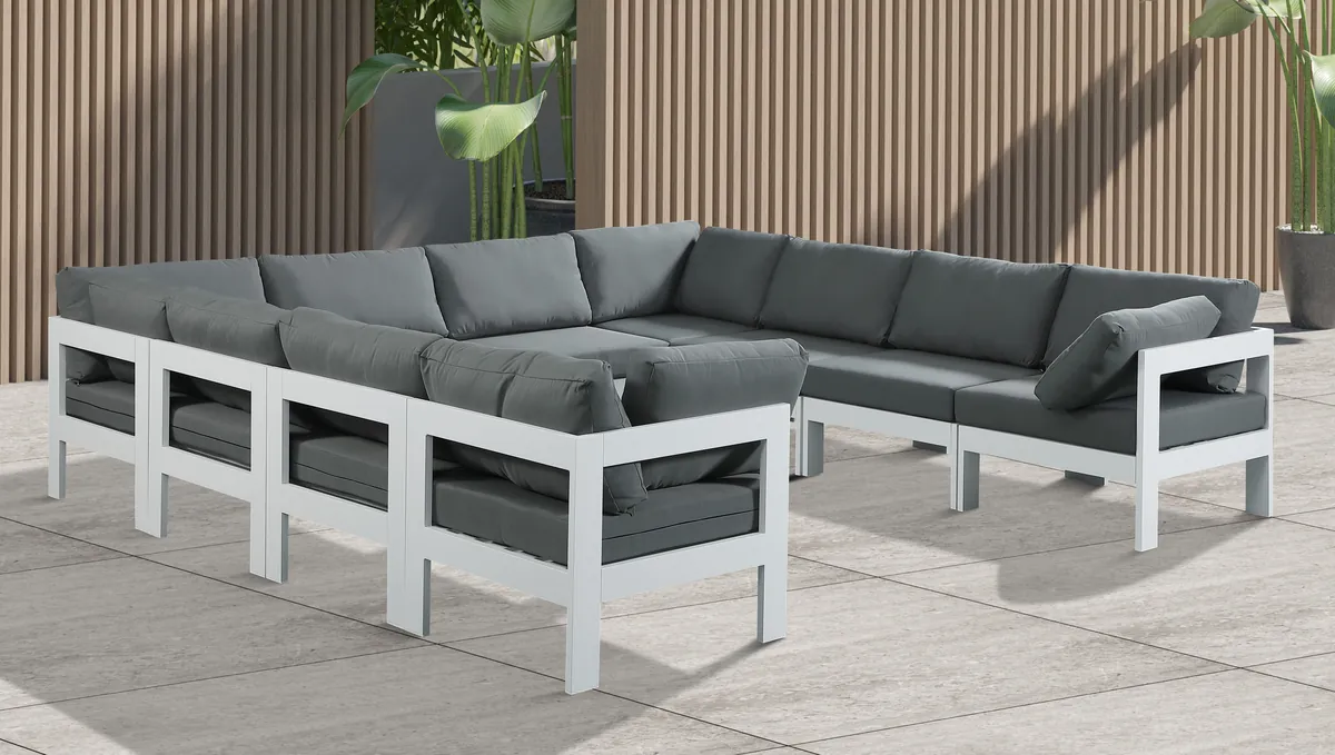 Nizuc - Outdoor Patio 10 Piece Modular Sectional With White Frame - Gray - View 2