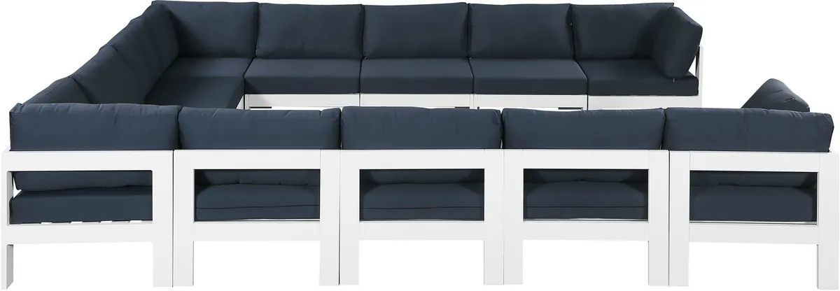 Nizuc - Outdoor Patio 12 Piece Modular Sectional With White Frame - Navy
