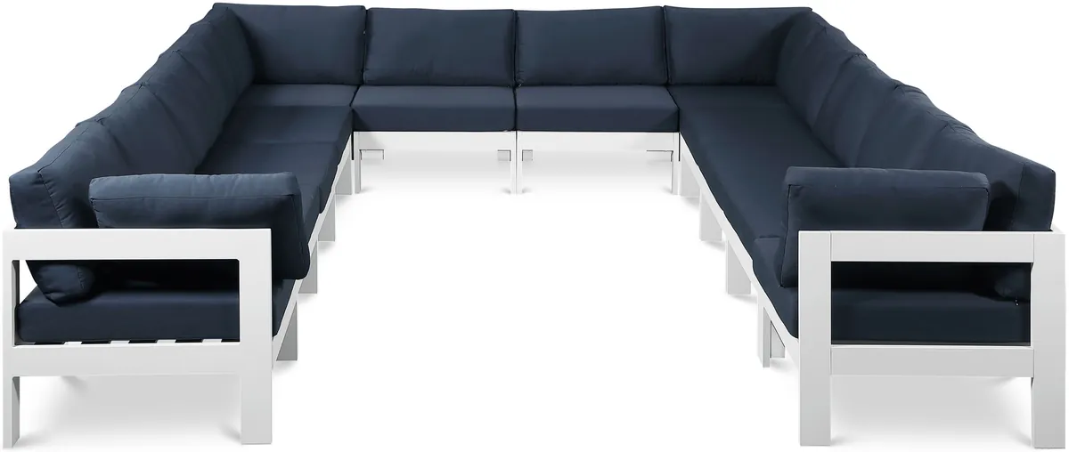 Nizuc - Outdoor Patio 12 Piece Modular Sectional With White Frame - Navy