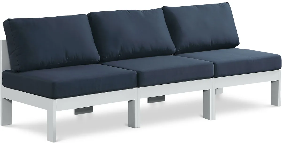 Nizuc - Outdoor Patio 3 Seat Armless Modular Sofa With White Frame - Navy