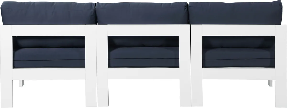Nizuc - Outdoor Patio 3 Seat Armless Modular Sofa With White Frame - Navy