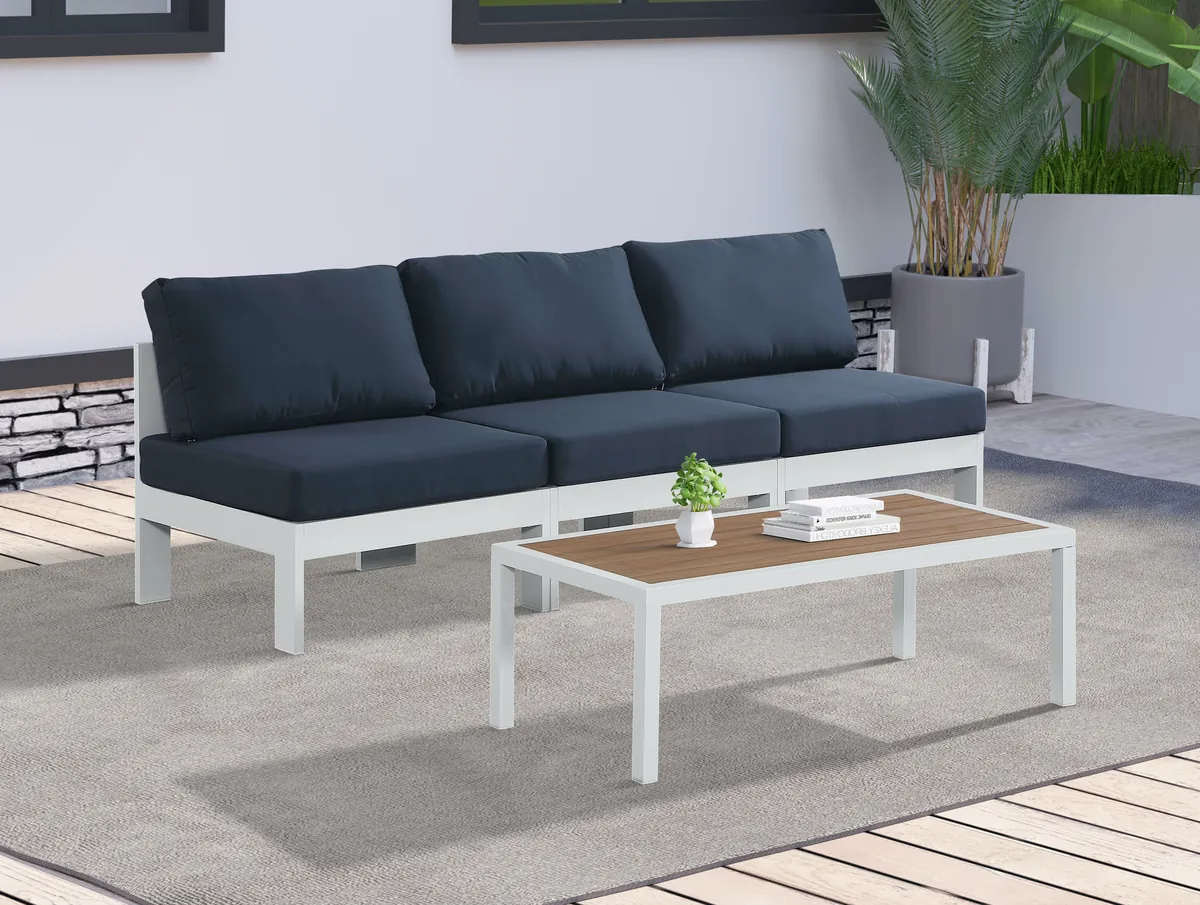 Nizuc - Outdoor Patio 3 Seat Armless Modular Sofa With White Frame - Navy - View 2