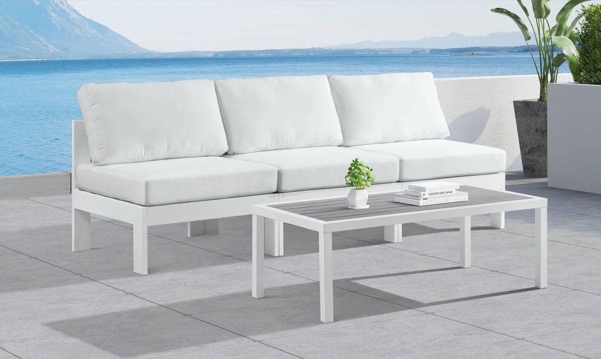 Nizuc - Outdoor Patio 3 Seat Armless Modular Sofa With White Frame - White - View 2
