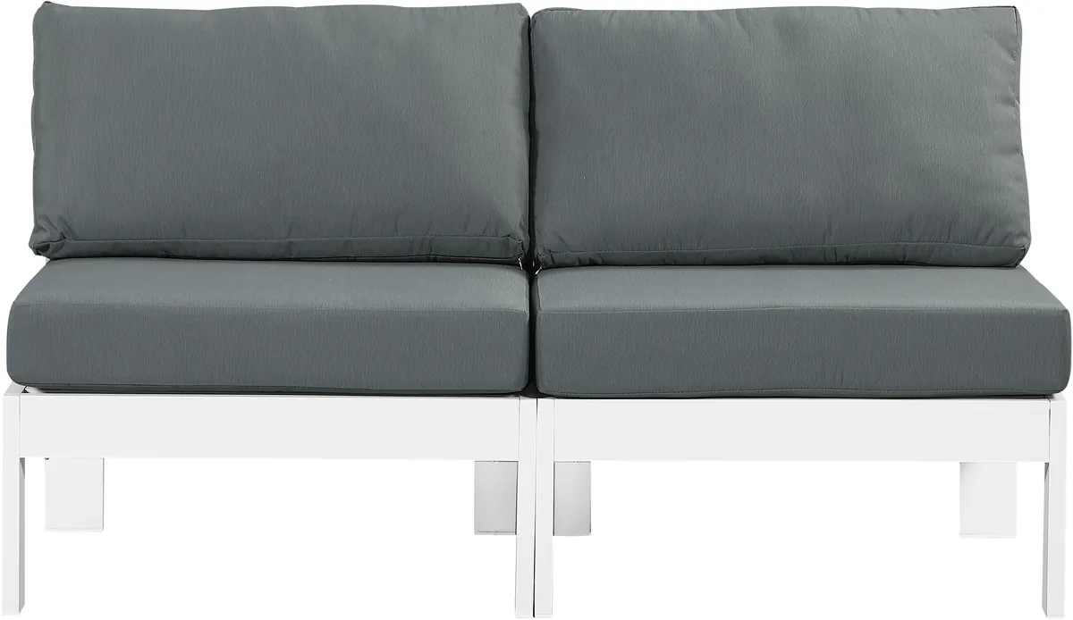 Nizuc - Outdoor Patio 2 Seat Armless Modular Sofa With White Frame - Gray