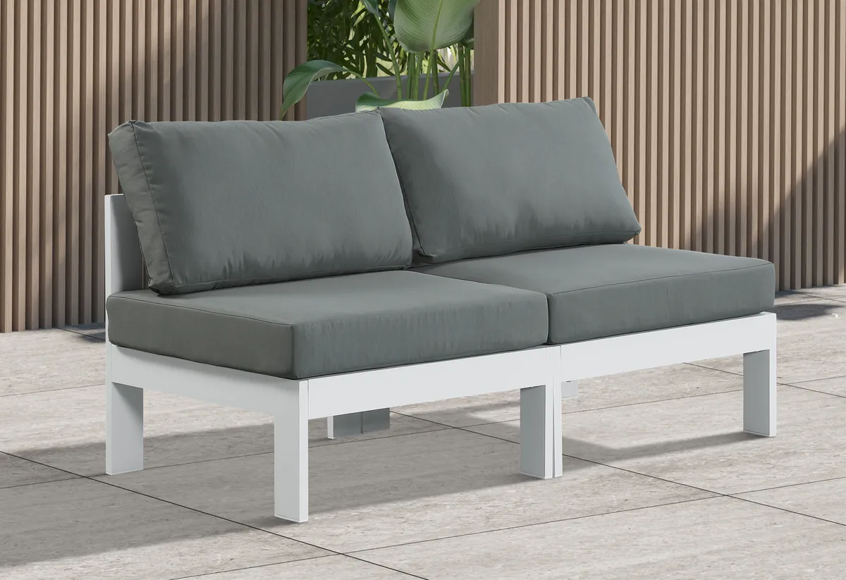 Nizuc - Outdoor Patio 2 Seat Armless Modular Sofa With White Frame - Gray - View 2