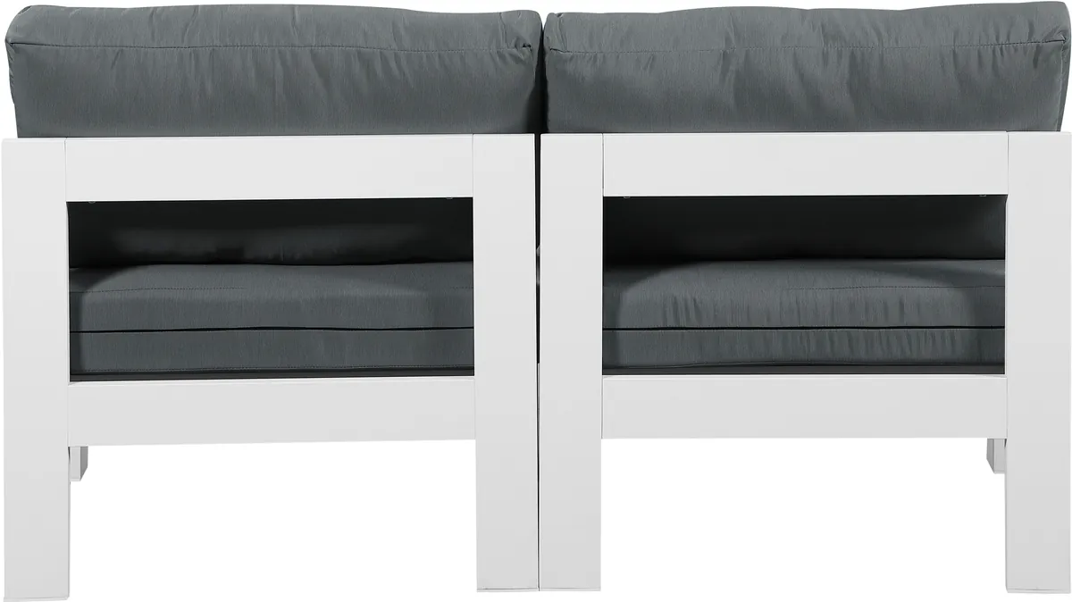 Nizuc - Outdoor Patio 2 Seat Armless Modular Sofa With White Frame - Gray