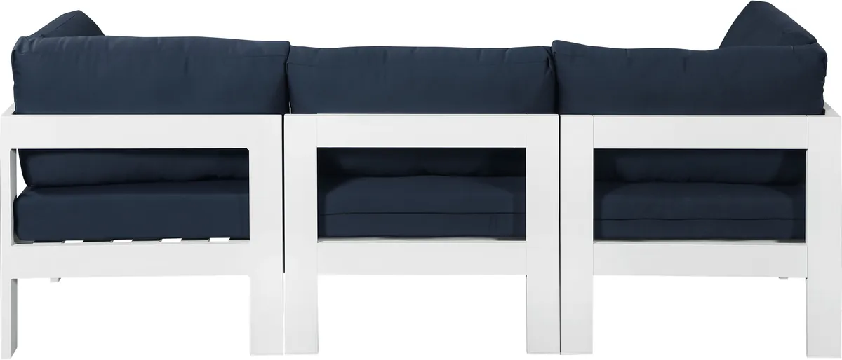 Nizuc - Outdoor Patio 3 Seat Modular Sofa With White Frame - Navy