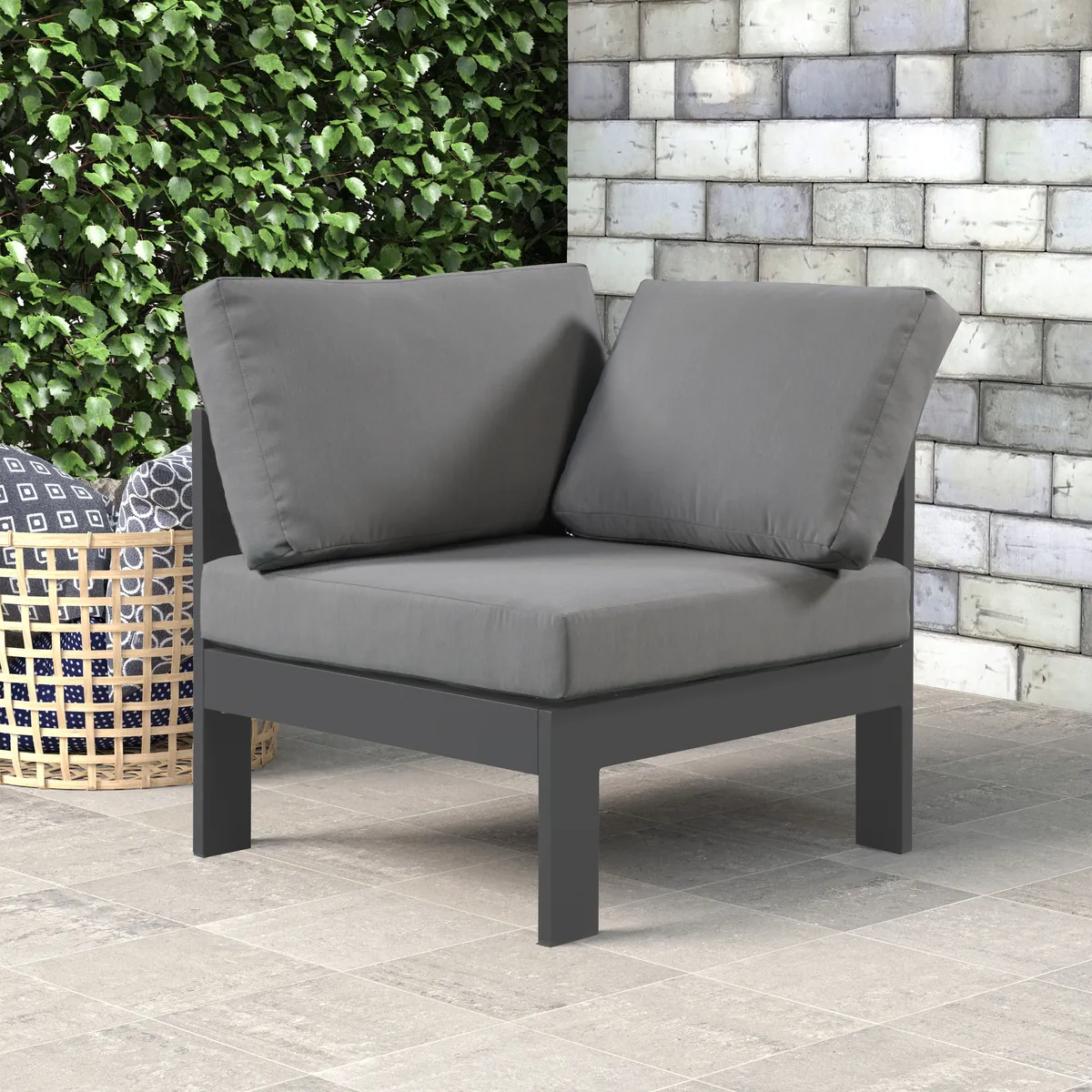 Nizuc - Outdoor Patio Corner Chair With Gray Base - Gray - View 2