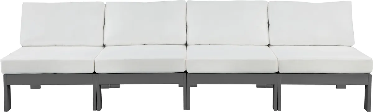 Nizuc - Outdoor Patio 4 Seat Armless Modular Sofa With Gray Frame - White