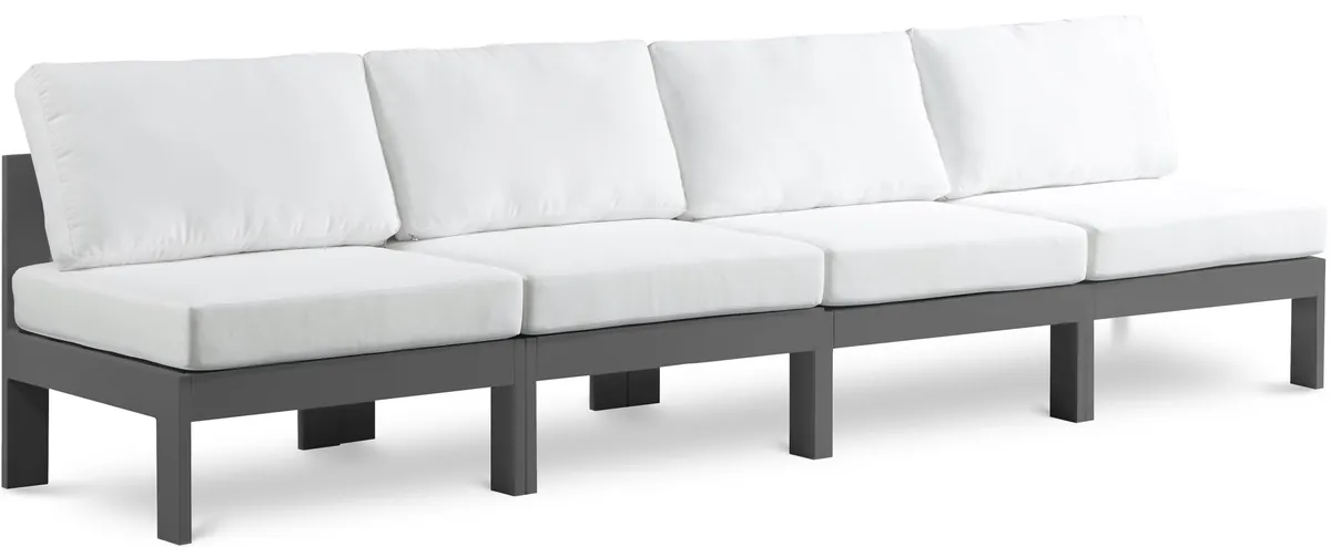 Nizuc - Outdoor Patio 4 Seat Armless Modular Sofa With Gray Frame - White