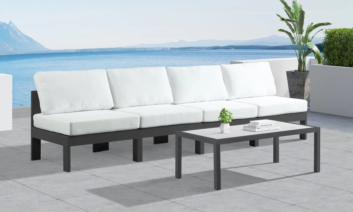 Nizuc - Outdoor Patio 4 Seat Armless Modular Sofa With Gray Frame - White - View 2