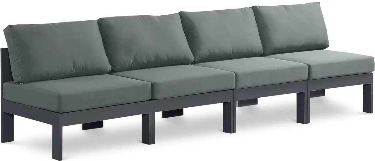 Nizuc - Outdoor Patio 4 Seat Armless Modular Sofa With Gray Frame - Gray