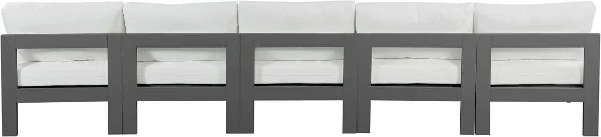 Nizuc - Outdoor Patio 5 Seat Modular Armless Sofa With Gray Frame - White