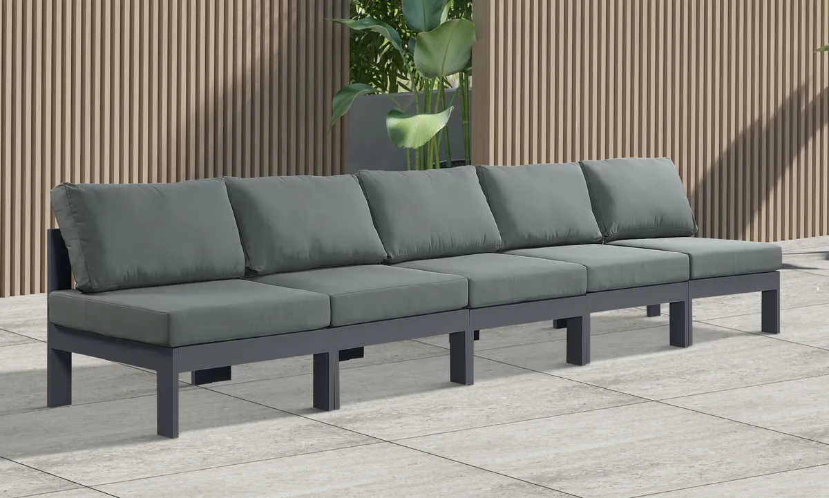 Nizuc - Outdoor Patio 5 Seat Modular Armless Sofa With Gray Frame - Gray - View 2