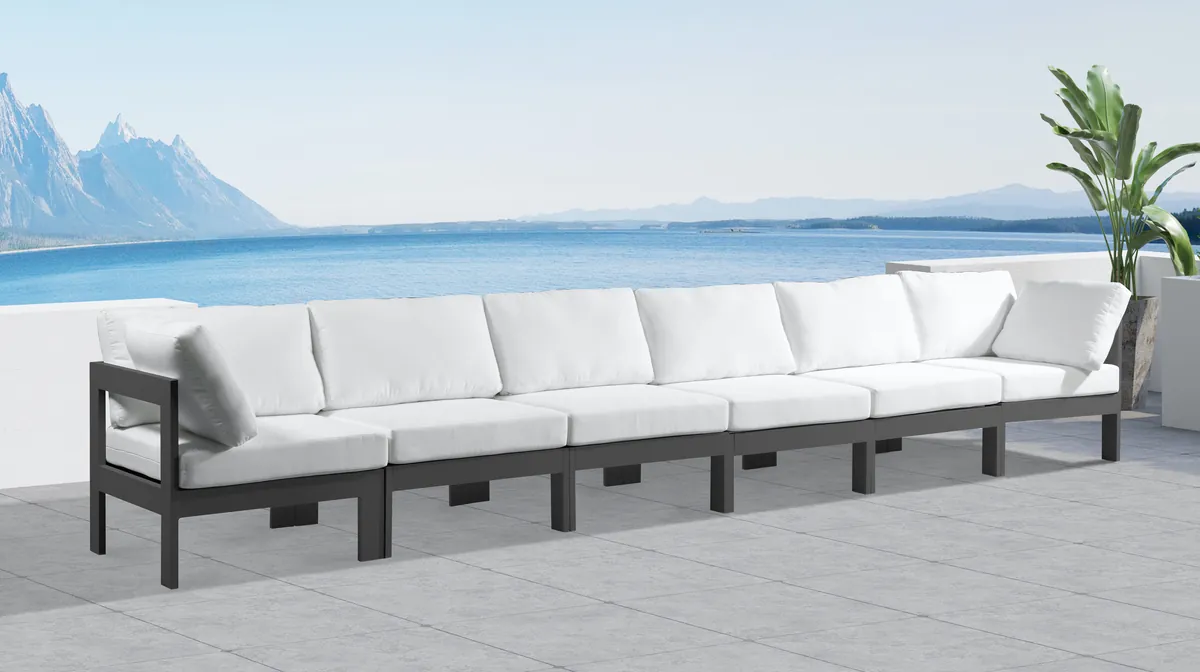 Nizuc - Outdoor Patio 6 Seat Modular Sofa With Gray Frame - White - View 2
