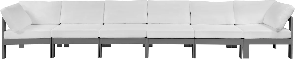 Nizuc - Outdoor Patio 6 Seat Modular Sofa With Gray Frame - White