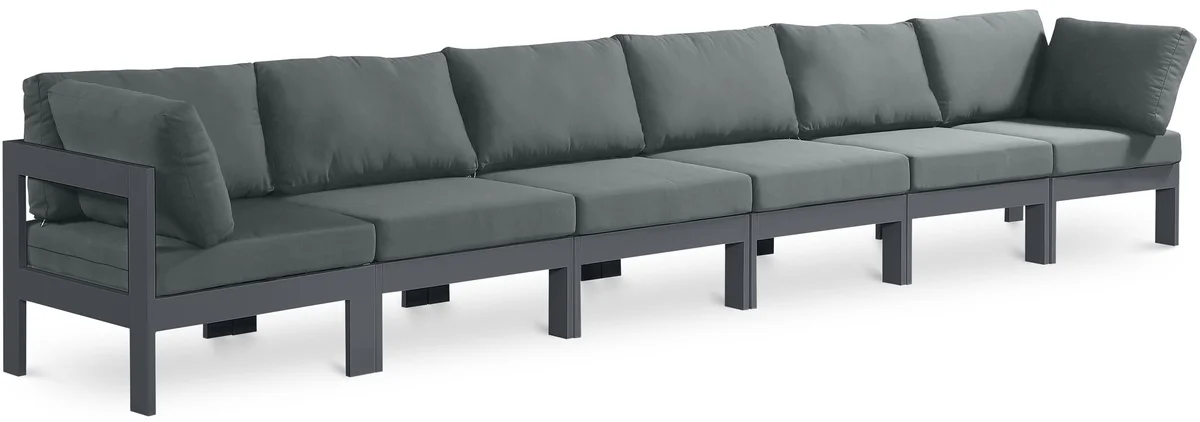 Nizuc - Outdoor Patio 6 Seat Modular Sofa With Gray Frame - Gray
