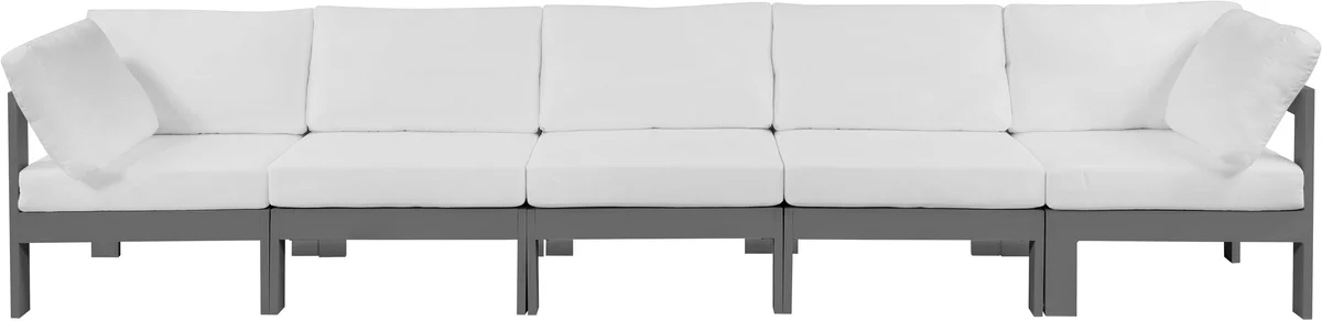 Nizuc - Outdoor Patio 5 Seat Modular Sofa With Gray Frame - White
