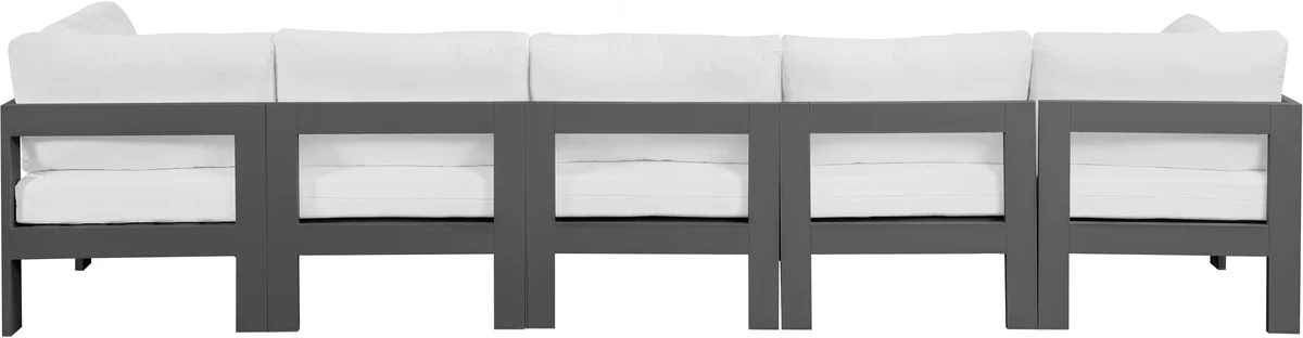 Nizuc - Outdoor Patio 5 Seat Modular Sofa With Gray Frame - White