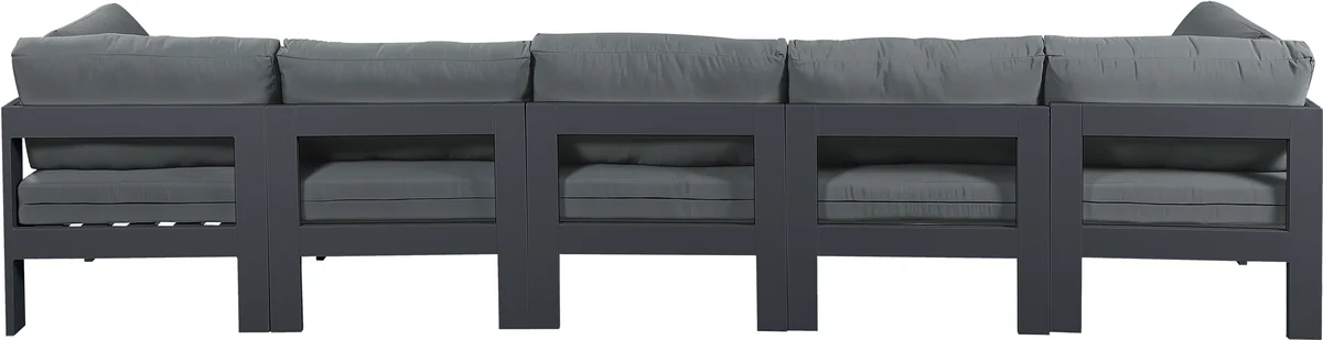 Nizuc - Outdoor Patio 5 Seat Modular Sofa With Gray Frame - Gray