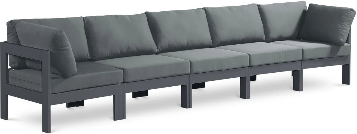 Nizuc - Outdoor Patio 5 Seat Modular Sofa With Gray Frame - Gray