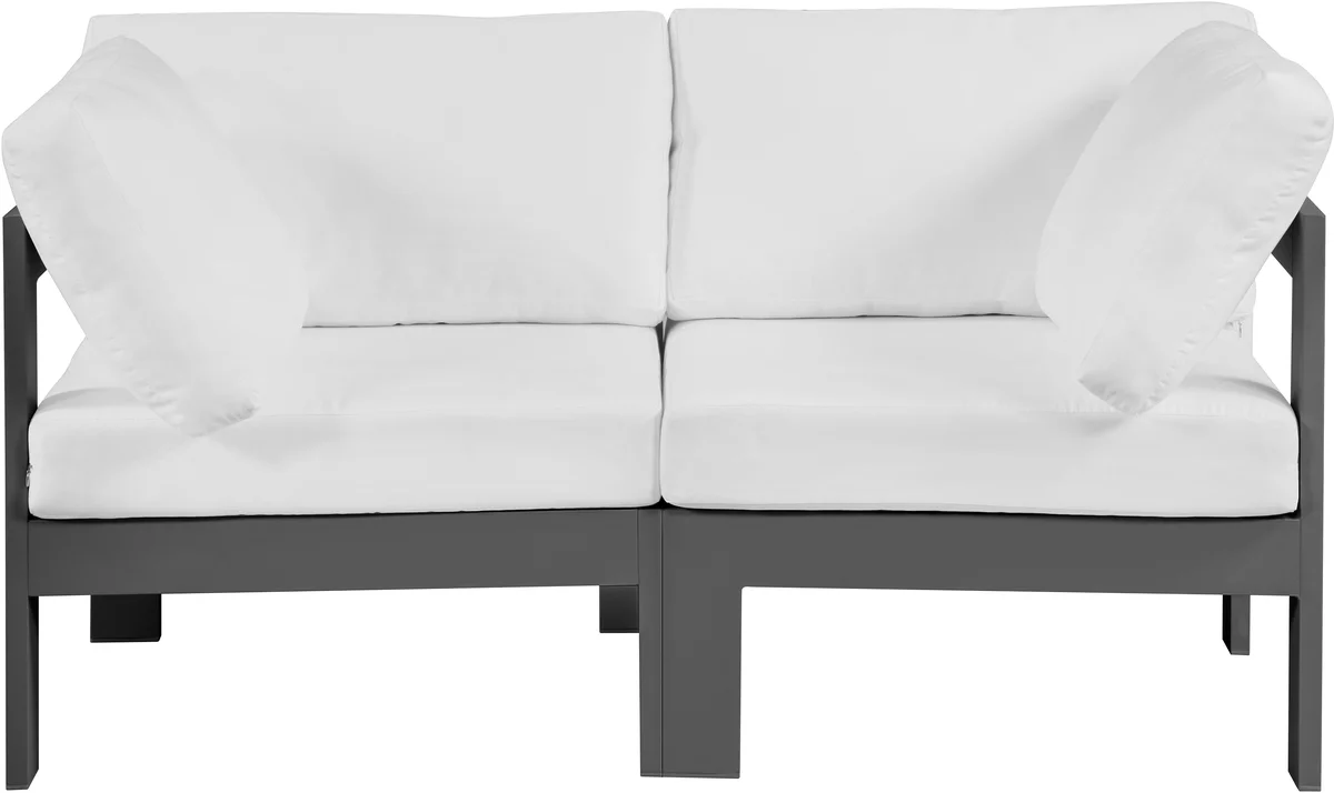 Nizuc - Outdoor Patio 2 Seat Modular Sofa With Gray Frame - White
