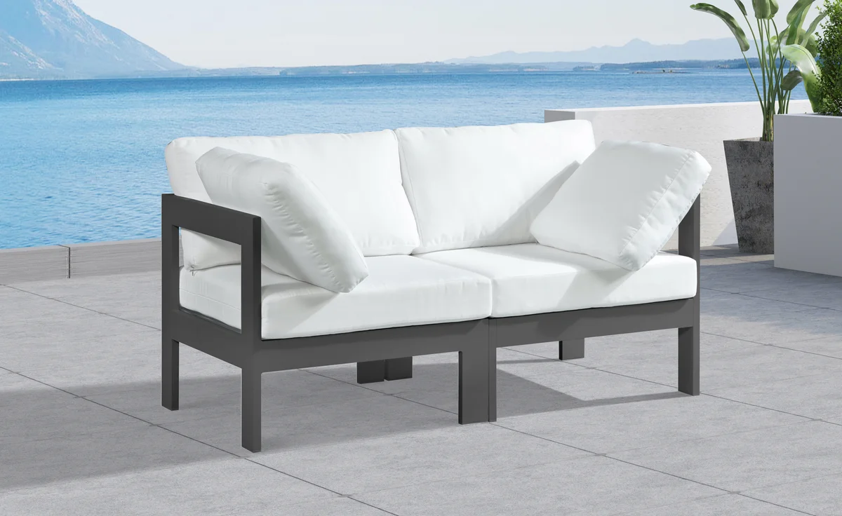 Nizuc - Outdoor Patio 2 Seat Modular Sofa With Gray Frame - White - View 2